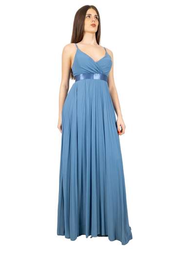 Abito lungo cerimonia stile impero elegante in georgette plissettata