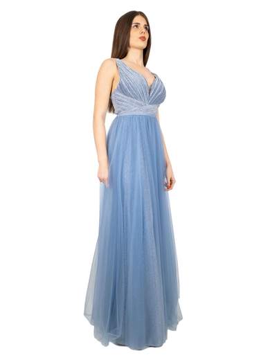 Vestito lungo cerimonia stile impero con tulle e glitter