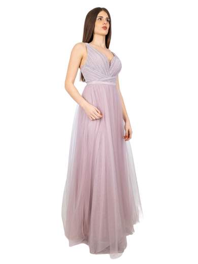 Vestito lungo cerimonia stile impero con tulle e glitter