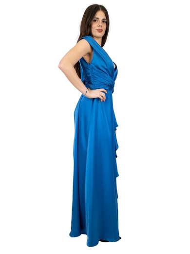 Vestito lungo cerimonia scollo v taglie forti con spacco