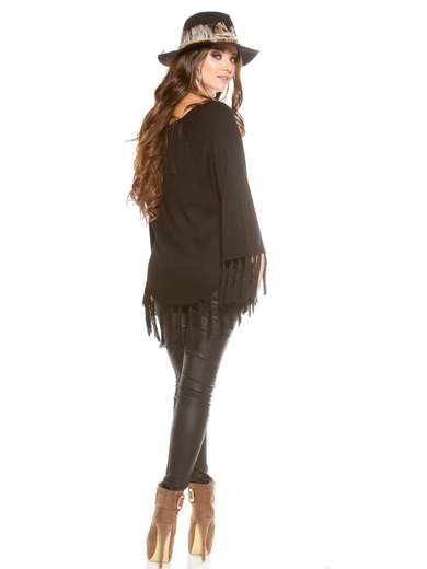 KOUCLA Poncho A Maglia Donna Coste Con Maniche Pipistrello Frange