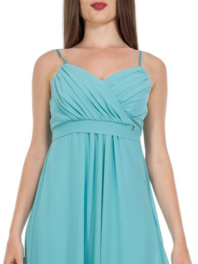 Abito Lungo Cerimonia Stile Impero con Scollo a Cuore e Spalline Sottili