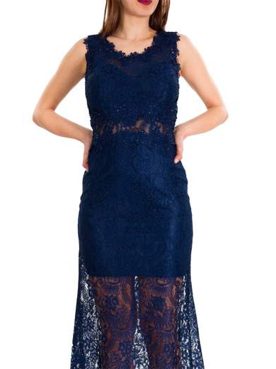 Abito lungo cerimonia in pizzo a sirena donna elegante