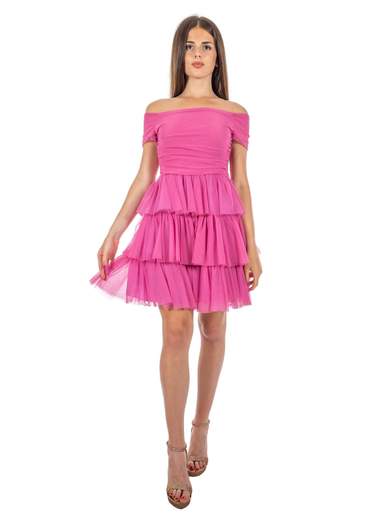 Abito corto elegante in tulle Rinascimento con balze