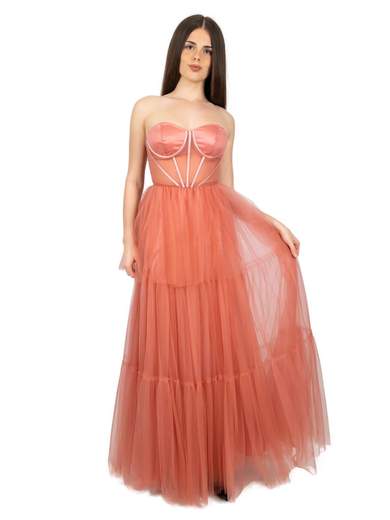 Abito cerimonia donna lungo ampio in tulle scollo cuore