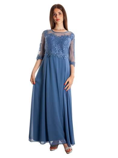 Abito cerimonia lungo con maniche taglie comode mamma sposa o sposo
