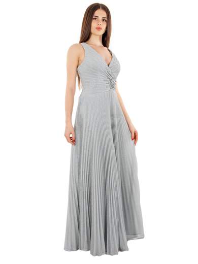 Sologioie Vestito Lungo Cerimonia Elegante Glitterato E Plissettato