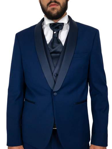 Abito cerimonia uomo con revers a scialle in raso slim fit Drop 8