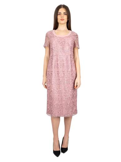 Abito da cerimonia corto calibrato in pizzo per signora con giacca