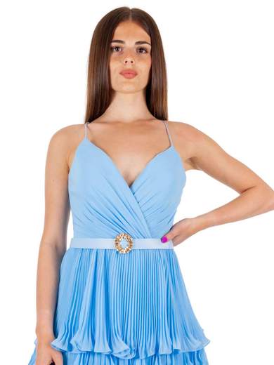 Abito da cerimonia corto donna elegante con balze plissé