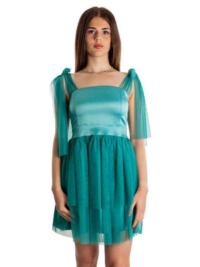 Abito corto elegante da cerimonia in tulle e raso Made in Italy