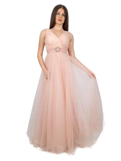 Abito da cerimonia lungo elegante stile impero in tulle
