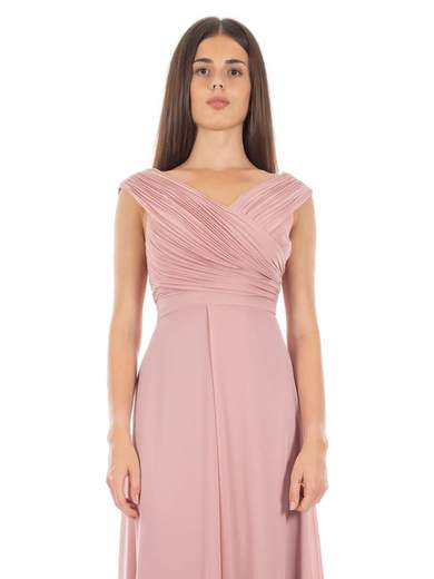 Abito Cerimonia Lungo Slim Fit con Spacco e Corpetto Plissettato