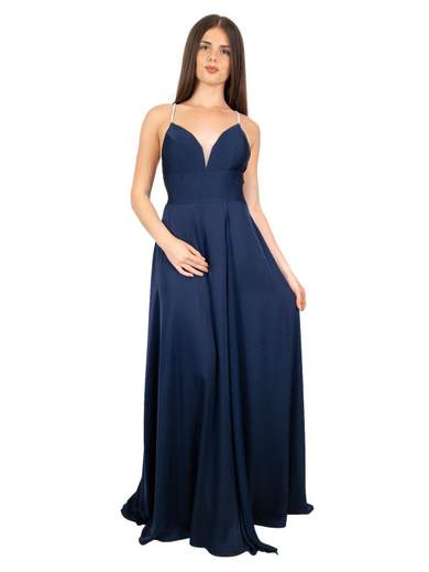 Abito Lungo Cerimonia con Spalline Ricoperte di Strass e Spacco - Elegante Vestito da Cerimonia Donna