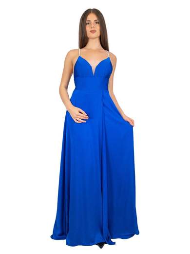 Abito Lungo Cerimonia con Spalline Ricoperte di Strass e Spacco - Elegante Vestito da Cerimonia Donna