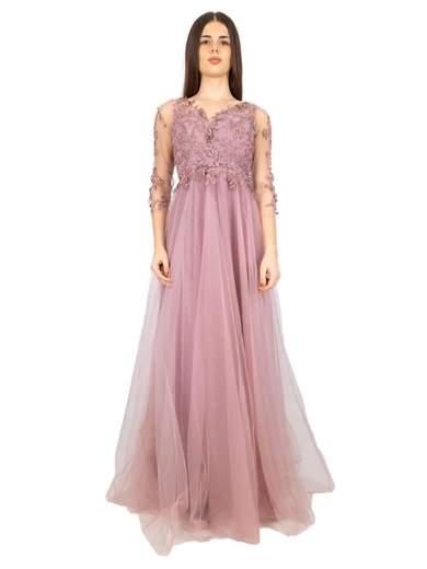 Abito lungo cerimonia maniche lunghe da principessa in tulle