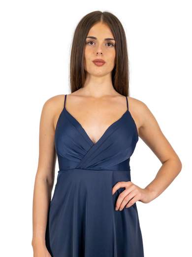 Abito lungo cerimonia con spalline sottili scollo a v stile impero