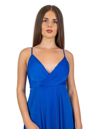 Abito lungo cerimonia con spalline sottili scollo a v stile impero
