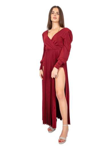 Abito lungo in lurex plissettato con spacchi laterali e body