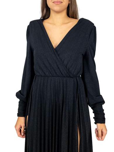 Abito lungo in lurex plissettato con spacchi laterali e body