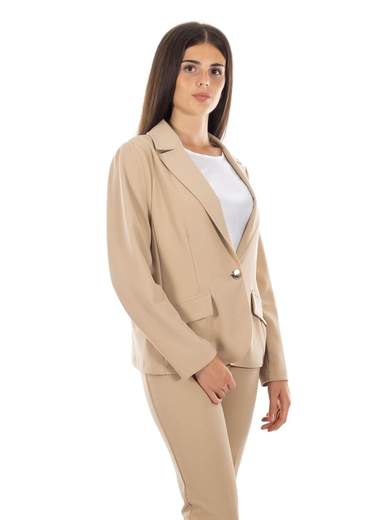 Blazer donna corto monopetto in tessuto crepe collo reverse