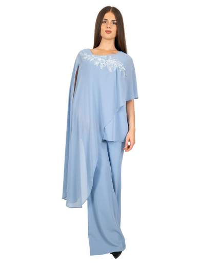 Completo pantalone donna elegante cerimonia con top e mantella