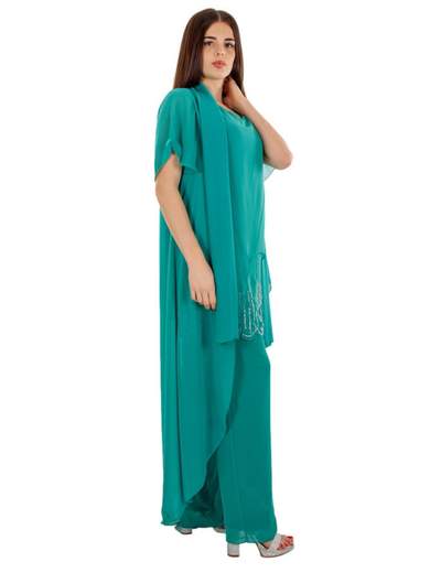 Completo Elegante Donna da Cerimonia in Chiffon con Strass e Stola – 28303M