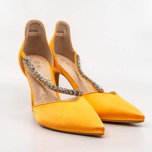 Décolleté Arancio in Raso da Cerimonia con Borchie e Tacco Alto 9.5 cm