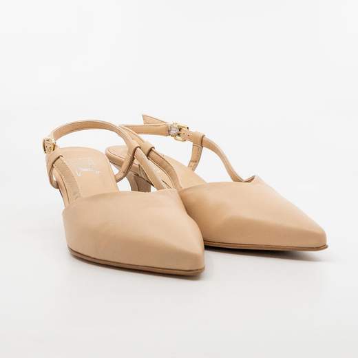 Decollete beige cerimonia tacco medio largo con cinturino