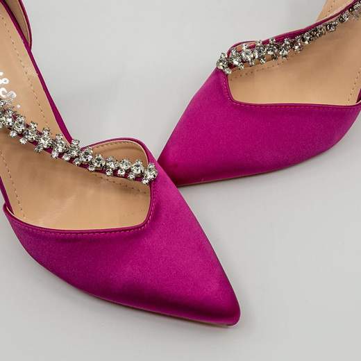 Décolleté Fucsia in Raso da Cerimonia con Borchie e Tacco Alto 9.5 cm