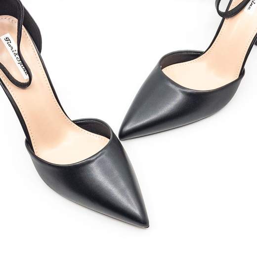 Fiori e spine Décolleté Nera A Punta Con Cinturino E Tacco Sottile 8403-nero