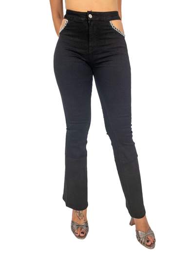 Jeans a zampa donna elasticizzati a vita alta aperti sui fianchi