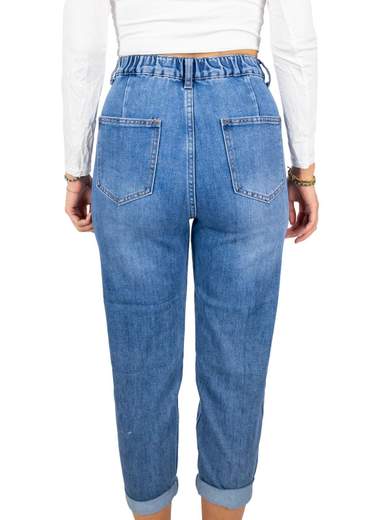 Jeans boyfriend crop donna chiari con elastico in vita