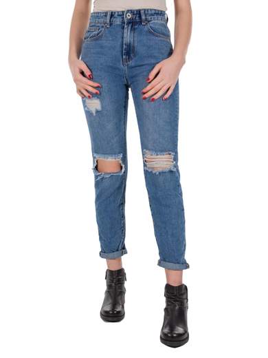 Jeans Strappati Donna Vita Alta a Sigaretta Slim Fit