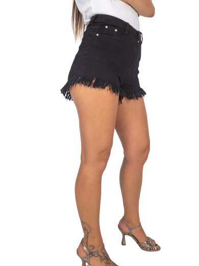 Shorts donna in denim con frange a vita alta