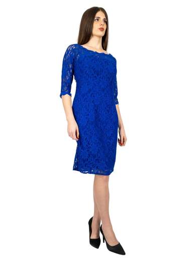 Sologioie Curvy Tubino Cerimonia Donna Elegante In Pizzo Corto Glitterato