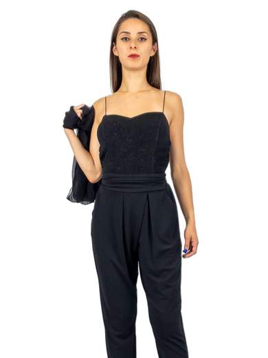 Tuta elegante con corpetto in lurex e cavallo basso
