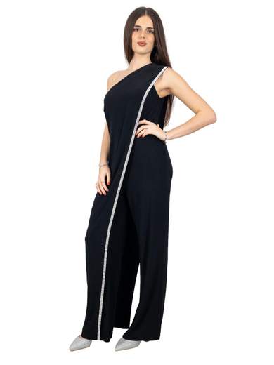 Tuta elegante per cerimonia jumpsuit monospalla con strass