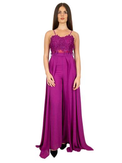 Tuta elegante per cerimonia slim corpetto pizzo macramé