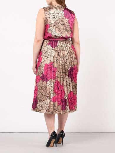 Vestito elegante taglie forti a fiori in raso con gonna plissé