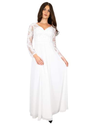 Abito da sposa lungo bianco in pizzo e strass A291099-4296-ANNITA-BIANCO