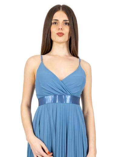 Abito lungo cerimonia stile impero elegante in georgette plissettata