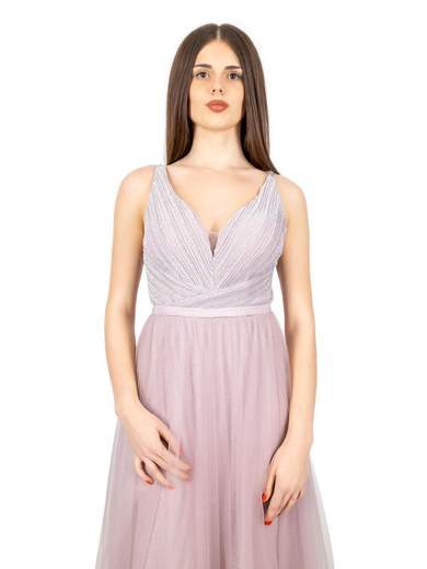 Vestito lungo cerimonia stile impero con tulle e glitter