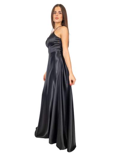 Vestito lungo elegante in raso con spalline sottili da sera