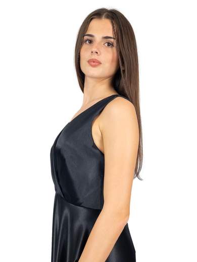 Vestito nero lungo elegante da sera in raso