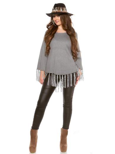 KOUCLA Poncho A Maglia Donna Coste Con Maniche Pipistrello Frange