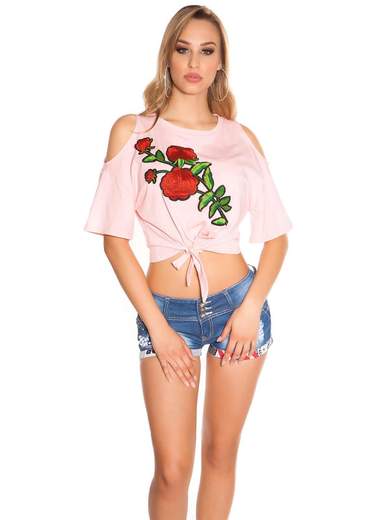 KOUCLA Top Spalle Scoperte Corto Per Ragazze A Fiori Estivo Cotone