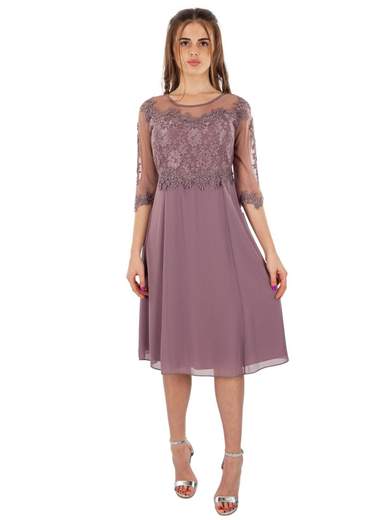 Abito Cerimonia Donna Corto Elegante con Pizzo e Strass
