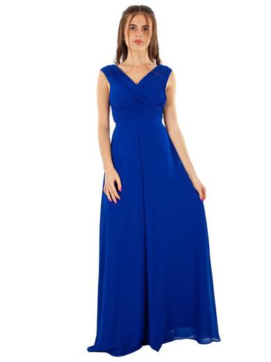 Abito Cerimonia Lungo Slim Fit con Spacco e Corpetto Plissettato