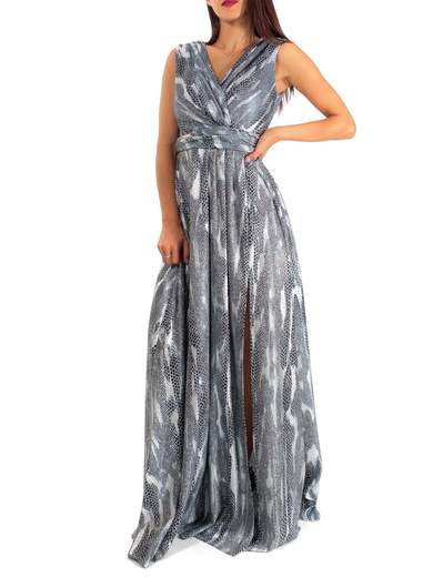 Abito da sera lungo maculato lurex con spacco stile impero